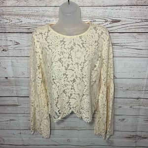 Altar’d State Cream Lace Top Bell Sleeves Sz M